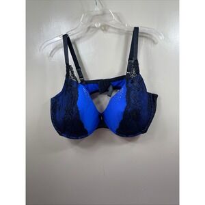 Smart & Sexy Royal Blue Black Lace Rhinestone Push Up Bra 44DD Underwire Padded